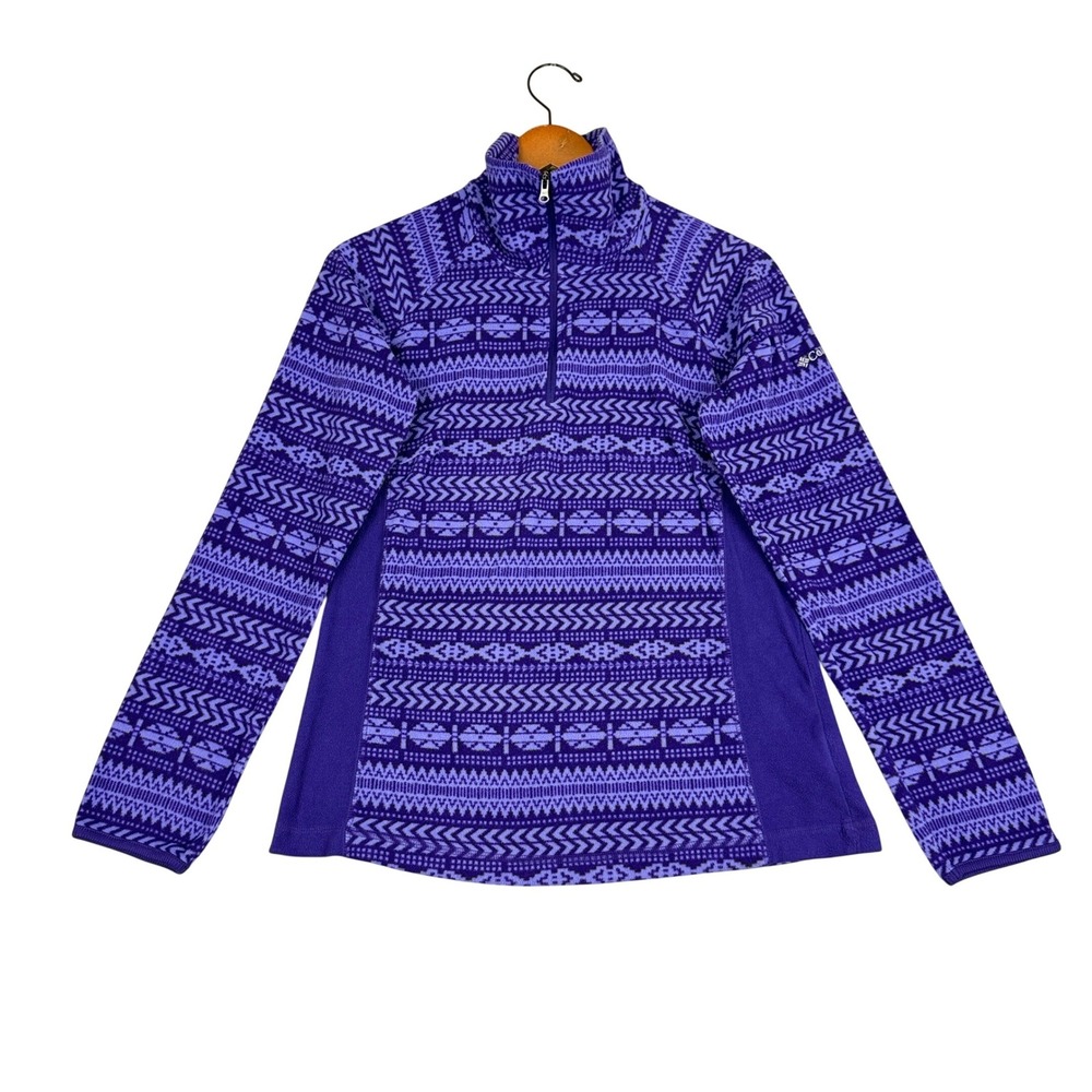 Columbia 1/4 Zip Pullover Fleece Womens Medium Purple Fair Isle Geometric